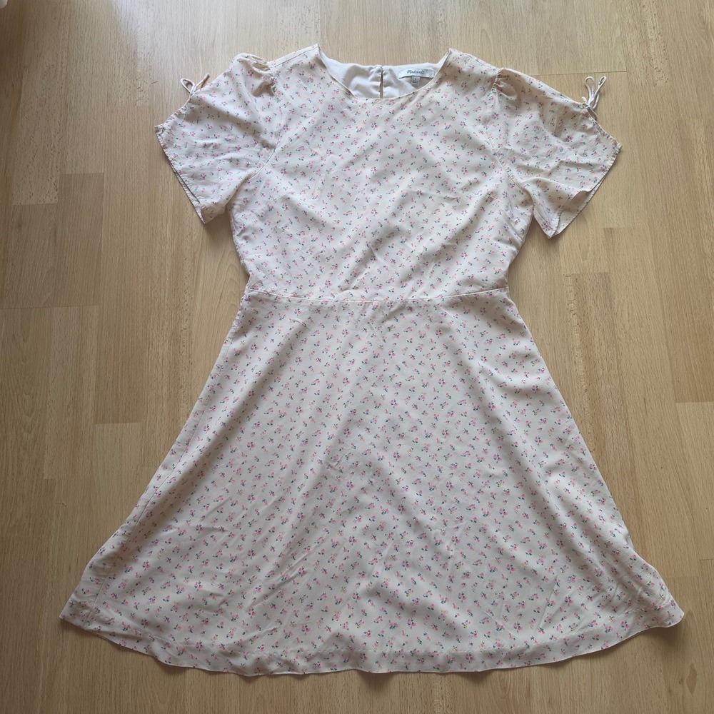 Madewell Dress Womens 4 Cream Floral‎ A-Line Short Sleeve Mini Cottagecore - Picture 4 of 10